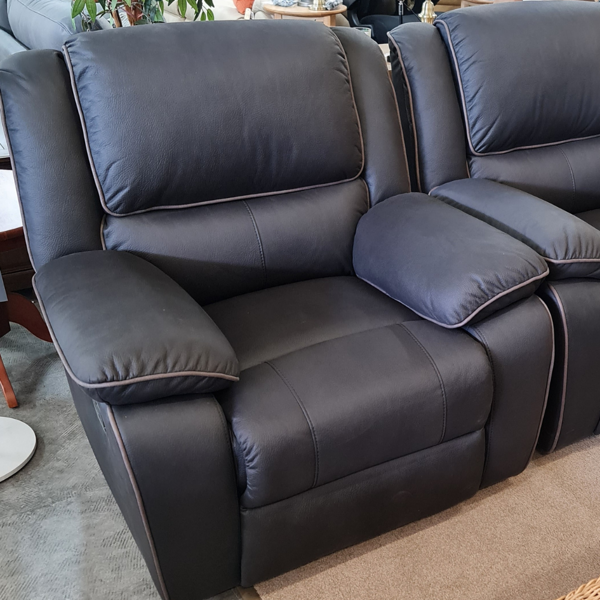 Single Manual Recliner | Jet Fabric with Grey Piping