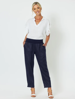 Sarah Rib Waist Linen Pant - Navy  | Gordon Smith