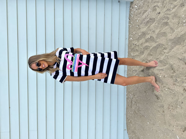 Pink Heart Stripe Dress - Navy/White | Threadz