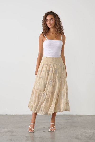 Embroidered Shirred Skirt - Vanilla | Caju