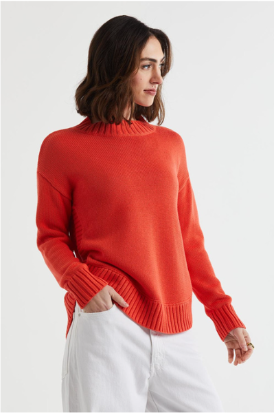 Cotton Mock Turtle Knit -  Persimmon | LD+C Knitwear