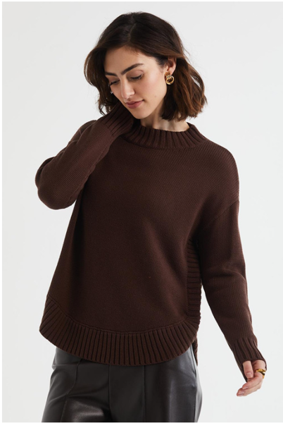 Cotton Mock Turtle Knit - Chocolate | LD+C Knitwear