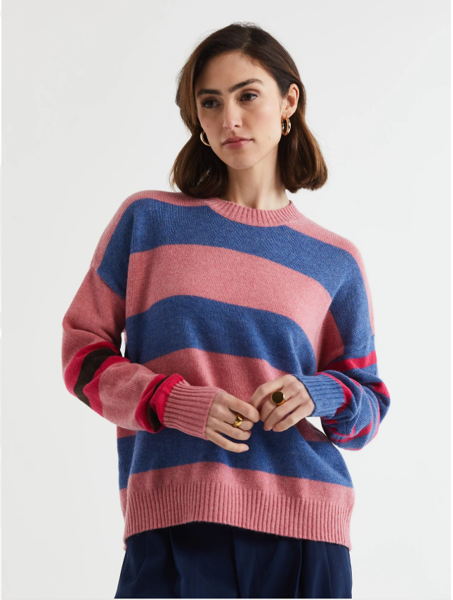 Lambswool Stripe Crew-Pinky | LD+C Knitwear