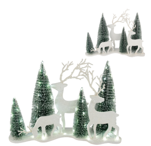 MDF LED WHITE GREEN DEER IN TREES | Christmas 