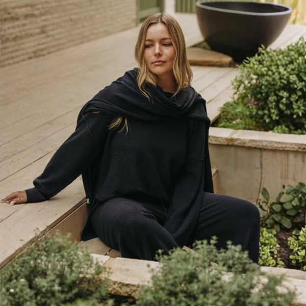 Winter Retreat Merino Cotton Wrap- Deep Ocean | Talamaya