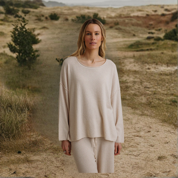 Winter Retreat Merino Cotton Pullover- Nougat | Talamaya