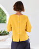 Linen Boat Neck Button Back Top - Marigold  Seesaw