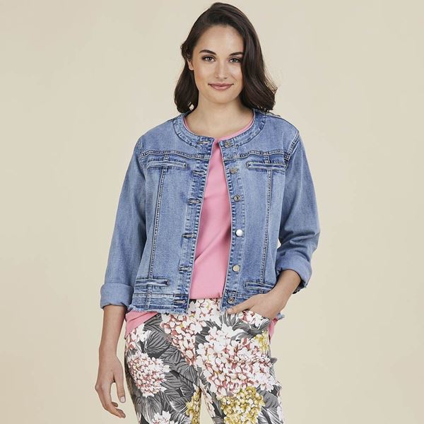 ladies collarless denim jacket