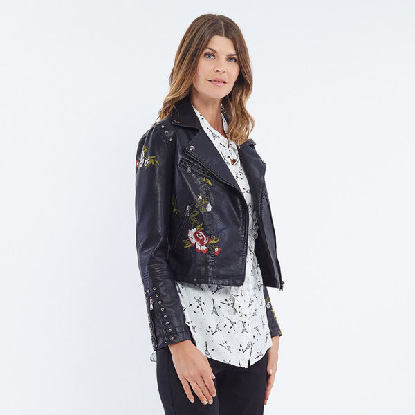 floral faux leather jacket