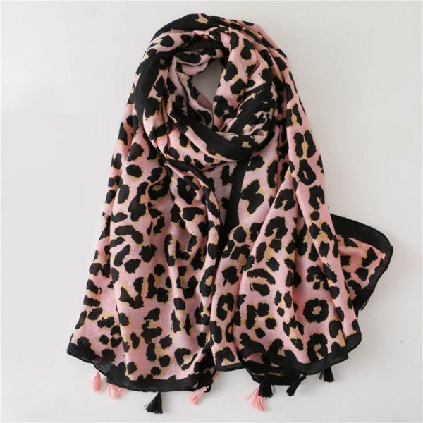 Pink Animal Print Tassel Scarf | Lillyco
