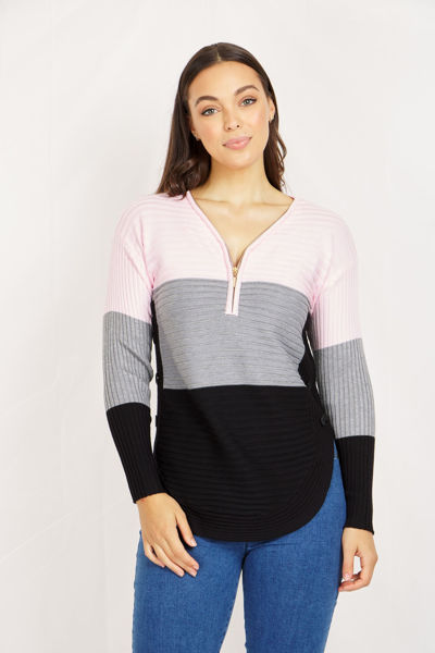 Enchanted On Conadilly Gunnedah Furniture Ladies Fashion Florist Front Zip Colour Block Jumper Pink Caroline K Morgan