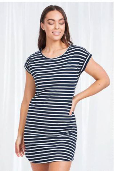 Picture of Stripe Tee Shirt Dress - Navy/White| Caroline K Mogan