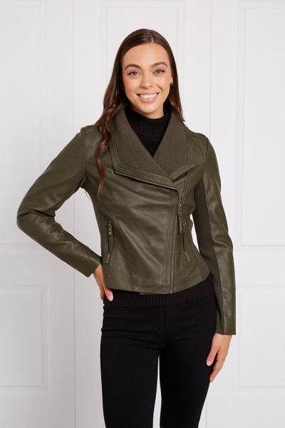 Vegan Leather Biker Jacket - Khaki | Caroline K Morgan