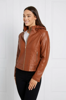 Hooded Vegan Leather Biker Jacket - Tan | Caroline K Morgan