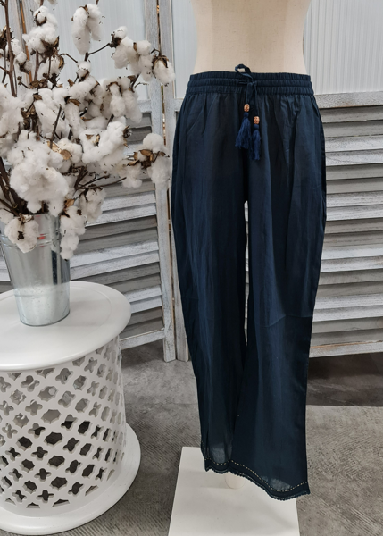 Lace Hem Pants with Pockets - Navy | Caju