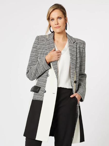 Tweed Spliced Longline Jacket - Black/White | Hammock & Vine
