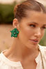 Layered Hand Stitched Flower Earings - Green | Adorne
