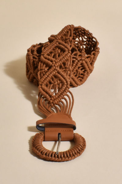 Macrame Diamond Weave Buckle Belt - Tan | Adorne