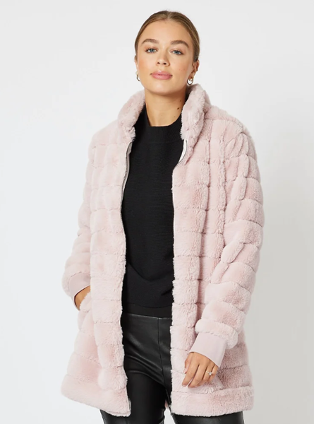 Princess Faux Fur Longline Jacket - Blush | Hammock & Vine