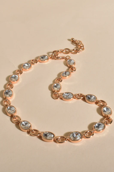 Iris Oval Jewel Chain Short Necklace (Crystal/Gold) | Adorne