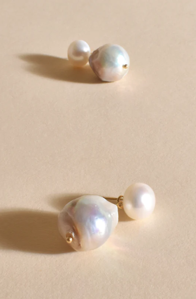 Ivy Pearl Top Organic Drop Earrings (Gold/Cream) | Adorne