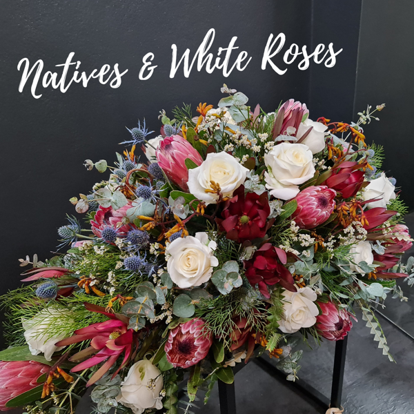 Natives & White Roses |  90cm  Arrangement