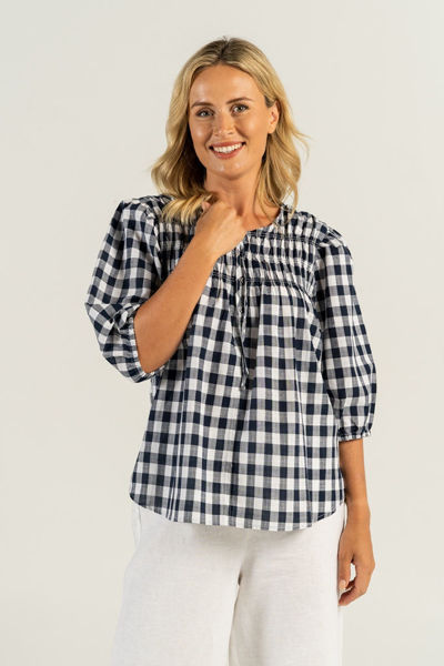 Shirred Detail Top - Navy/White | Seesaw