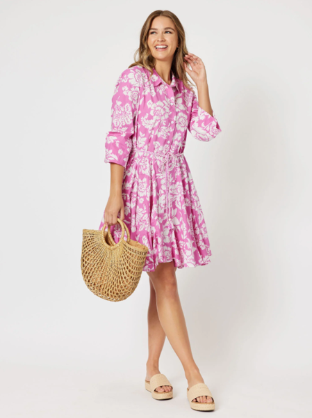 Amour Cotton Print Dress - Pink | Threadz