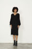 Half Rib Knit Dress Puff Sleeve - Black | Caju