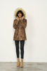 Shiny Animal Print Coat w/ Faux Fur Trim Collar - Tan | Caju