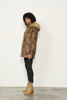 Shiny Animal Print Coat w/ Faux Fur Trim Collar - Tan | Caju