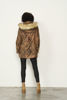 Shiny Animal Print Coat w/ Faux Fur Trim Collar - Tan | Caju