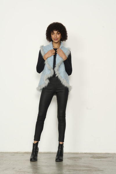 Knit Vest w/ Fur Trim - Blue | Caju