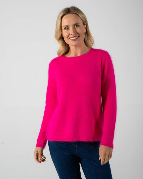 Angora Blend Crew Neck Sweater - Hot Pink | Seesaw
