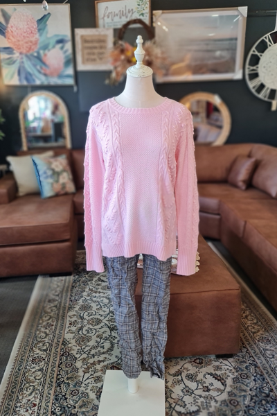 Bobble Knit Sweater - Baby Pink | Seesaw
