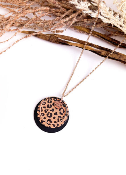 Chocolate Cheetah Print Leather Pendant | Nancy Joanna Concrete Collection