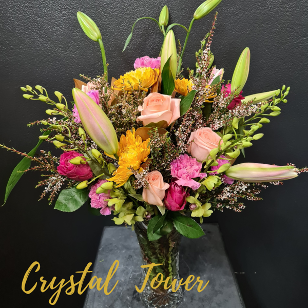 Crystal Tower | Seasonal Blooms in Crystal Vase