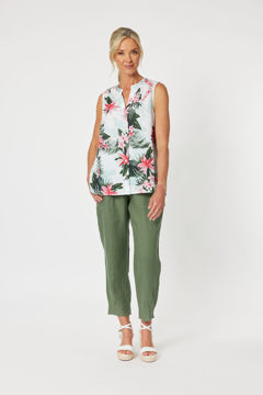Sarah Rib Waist Linen Pant - Khaki | Gordon Smith