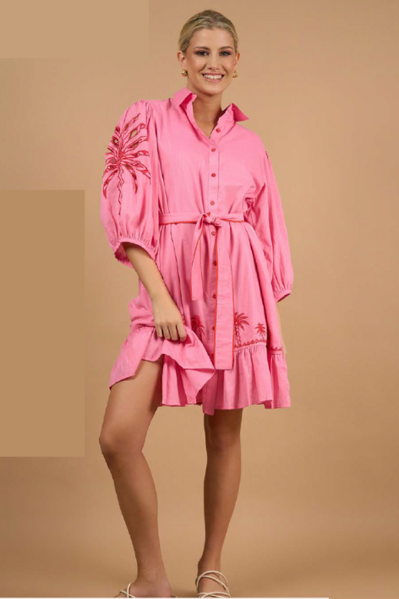 June Dress - Pink Palm Embro | Collectivo 