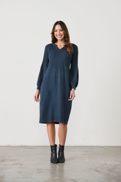 Half Rib Knit  & Dress Puff Sleeve -Slate | Caju