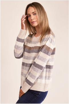 Australia Wool Blend Multi Stripe Sweater - Mocha Combo | Seesaw