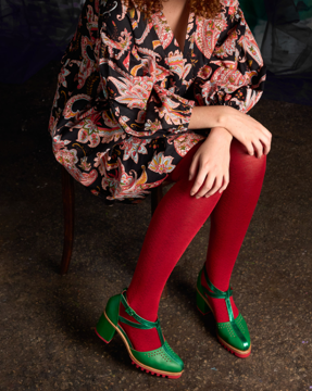 ‘Geo Red’ Merino Wool Tights | Tightology