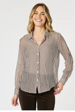 City Stripe Print Sheer Shirt - Chocolate/White | Gordon Smith