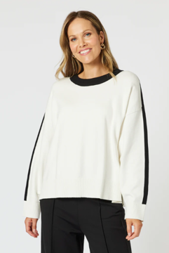 Monaco Contrast Knit Top - Ivory/Black | Gordon Smith