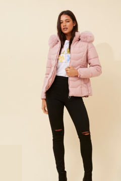 Faux Fur Puffer Jacket - Pink | Caroline K Morgan
