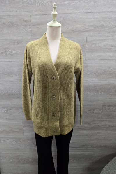 Button Thru Rib Cardigan - Kelp | Seesaw