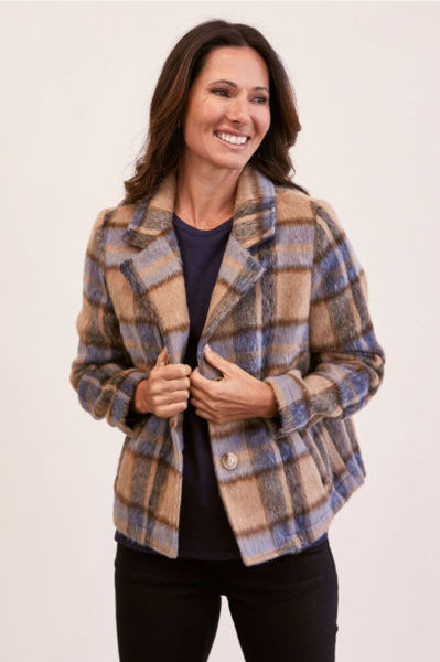 Brsuhed Wool Blend Plaid Jacket - Denim/Camel | Seesaw