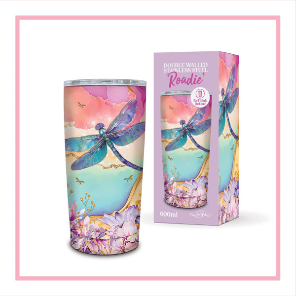 Roadie Travel Mug  - Delightful Dragonflies| Lisa Pollock Art