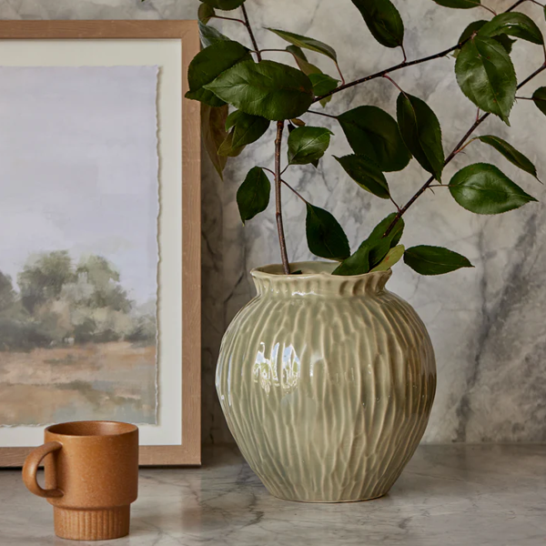 Jarah Textured Sage Green Vase | Madras Link