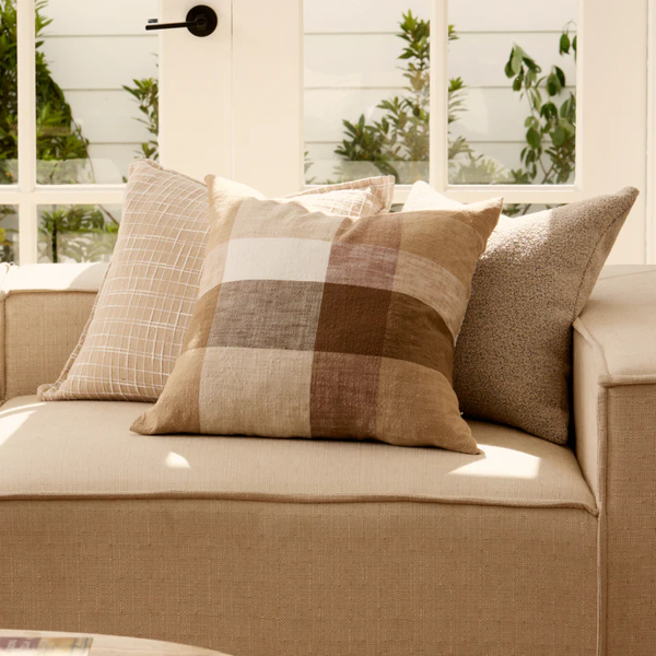 Heide Coffee Check Cushion | Madras Link